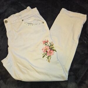 Hydraulic Ankle Skinny White Floral Embroidered Women's Jeans Size 16